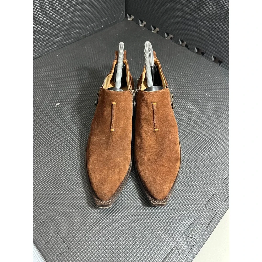 Frye Sacha Moto Shootie Women 7 Brown Suede Pointed Toe Western Ankle Boots‎